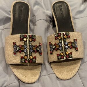 Tory Burch Inez Mules with Colorful Embellishments